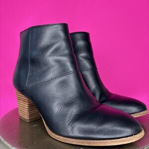 Madewell The Rosie Black Leather Stacked Heel Ankle Boot US 6